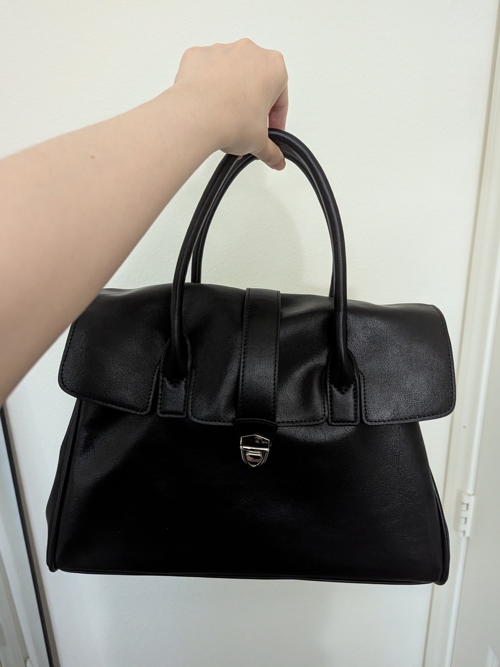 Black Large Structured Satchel Tote Work Bag Top Handle